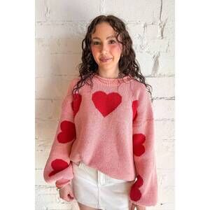 NEW MELLO heart patched sweater in pink